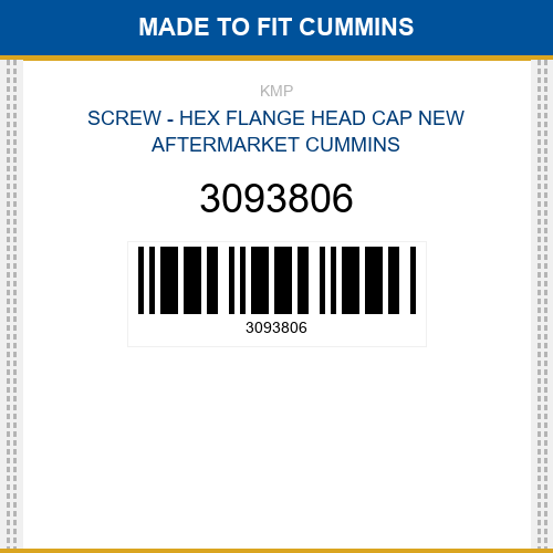 3093806 Screw - hex flange head cap Made to fit for CUMMINS