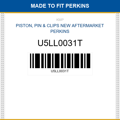 U5LL0031T Piston, pin & clips Made to fit for PERKINS