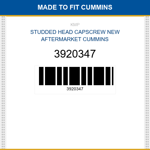 3920347 Studded head capscrew Made to fit for CUMMINS