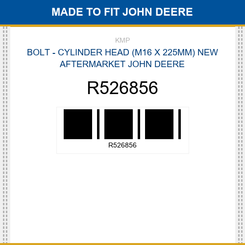 R526856 Bolt - cylinder head (m16 x 225mm) Made to fit for JOHN DEERE