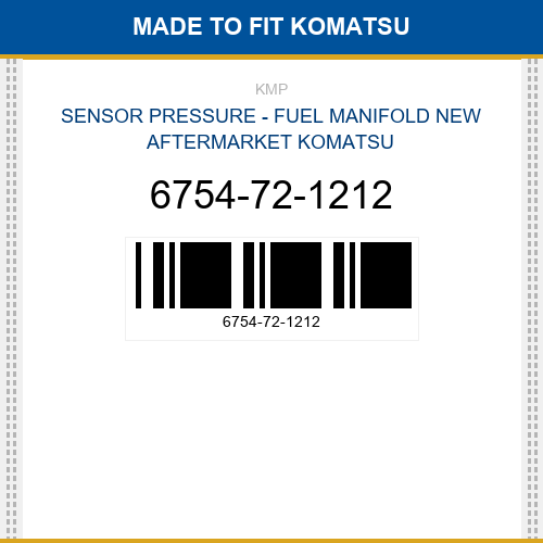 6754-72-1212 Sensor pressure - fuel manifold Made to fit for KOMATSU