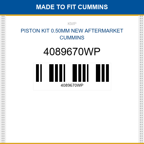 4089670WP Piston kit 0.50mm Made to fit for CUMMINS