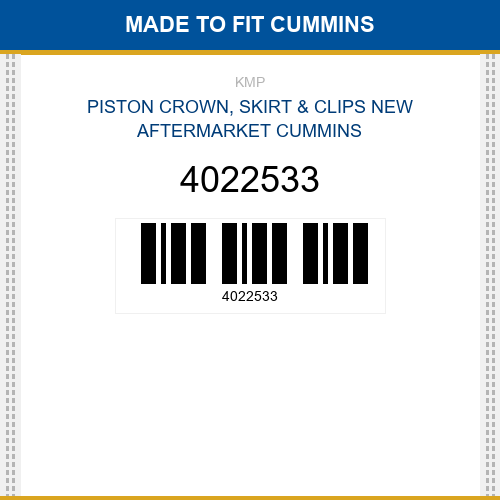 4022533 Piston crown, skirt & clips Made to fit for CUMMINS