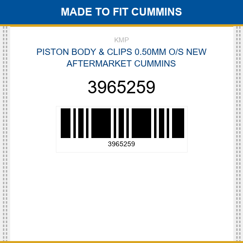 3965259 Piston body & clips 0.50mm o/s Made to fit for CUMMINS