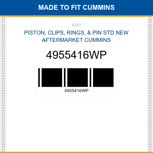 4955416WP Piston, clips, rings, & pin std Made to fit for CUMMINS