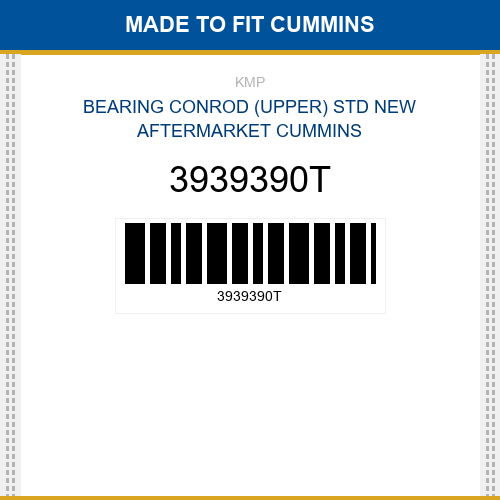3939390T Bearing conrod (upper) std Made to fit for CUMMINS