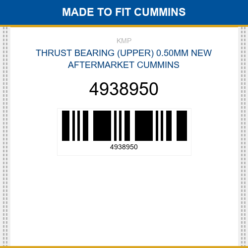 4938950 Thrust bearing (upper) 0.50mm Made to fit for CUMMINS