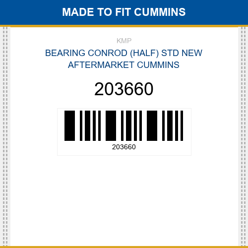 203660 Bearing conrod (half) std Made to fit for CUMMINS