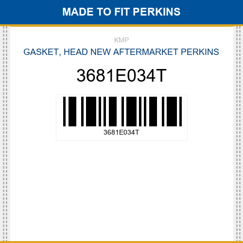 3681E034T Gasket, head Made to fit for PERKINS