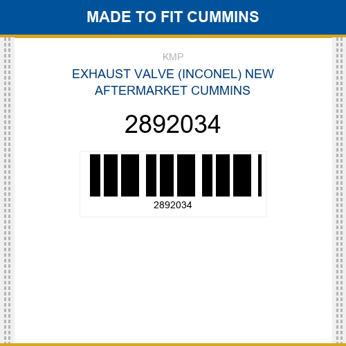2892034 Exhaust valve (inconel) Made to fit for CUMMINS