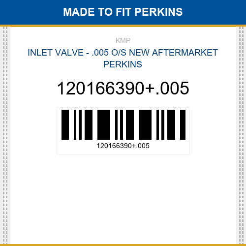120166390+.005 Inlet valve - .005 o/s Made to fit for PERKINS