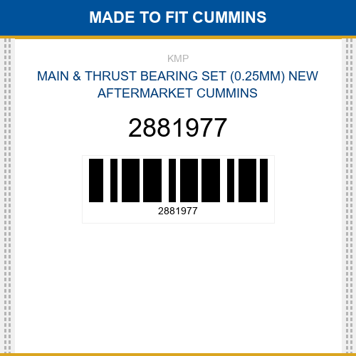 2881977 Main & thrust bearing set (0.25mm) Made to fit for CUMMINS