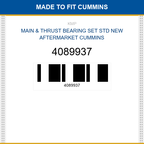 4089937 Main & thrust bearing set std Made to fit for CUMMINS