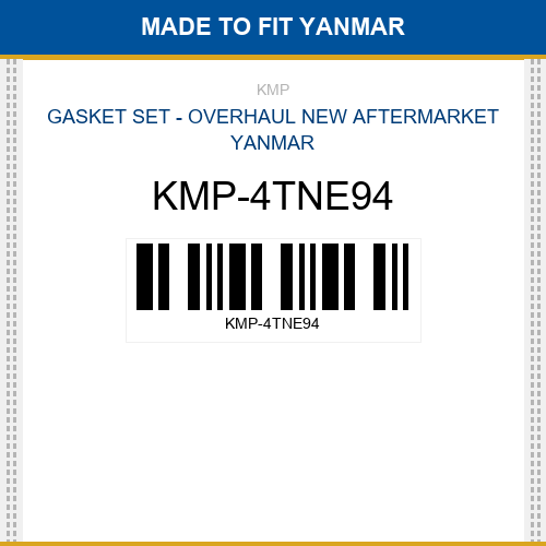 KMP-4TNE94 Gasket set - overhaul Made to fit for YANMAR