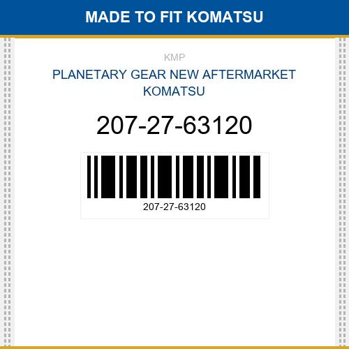 207-27-63120 Planetary gear Made to fit for KOMATSU