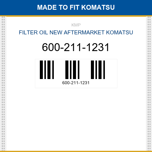 600-211-1231 Filter oil Made to fit for KOMATSU