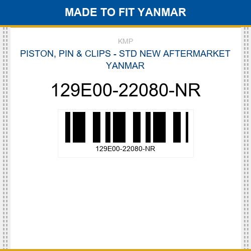 129E00-22080-NR Piston, pin & clips - std Made to fit for YANMAR