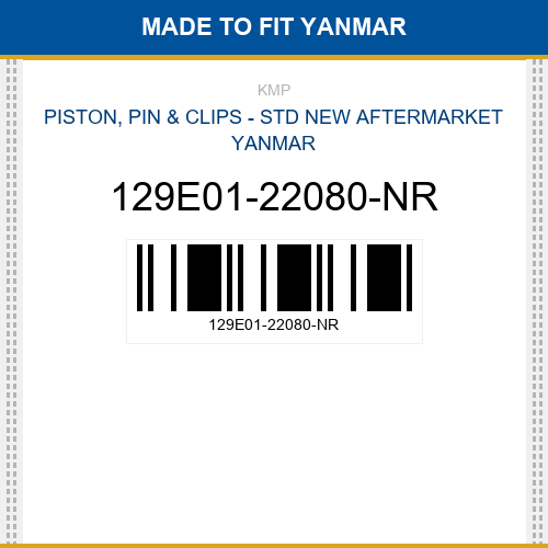 129E01-22080-NR Piston, pin & clips - std Made to fit for YANMAR