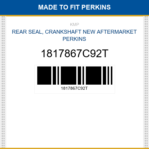 1817867C92T Rear seal, crankshaft Made to fit for PERKINS
