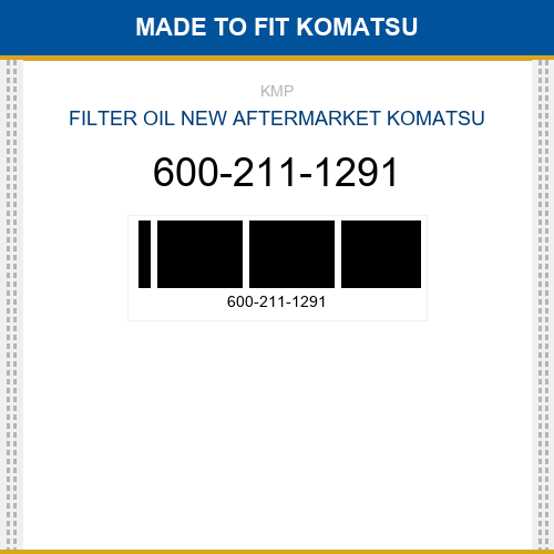 600-211-1291 Filter oil Made to fit for KOMATSU