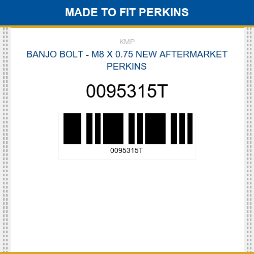 0095315T Banjo bolt - m8 x 0.75 Made to fit for PERKINS