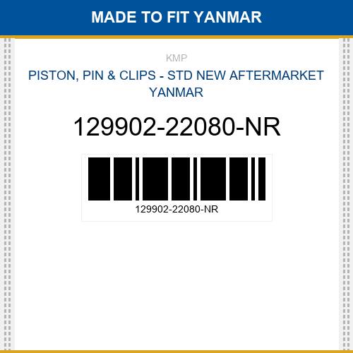 129902-22080-NR Piston, pin & clips - std Made to fit for YANMAR