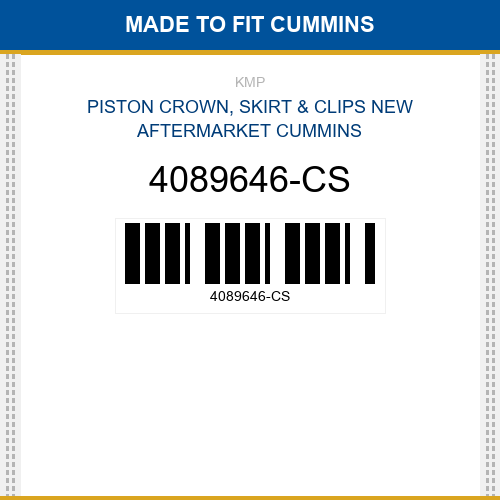 4089646-CS Piston crown, skirt & clips Made to fit for CUMMINS
