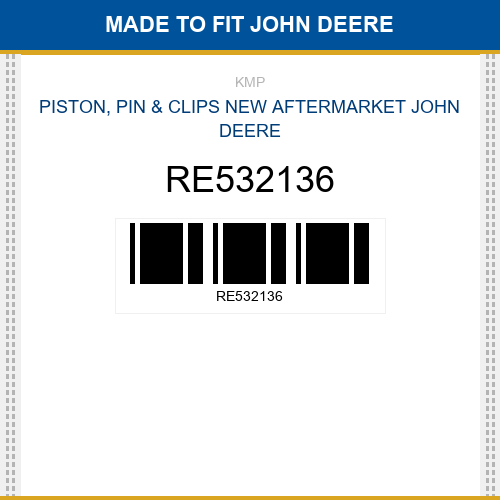 RE532136 Piston, pin & clips Made to fit for JOHN DEERE