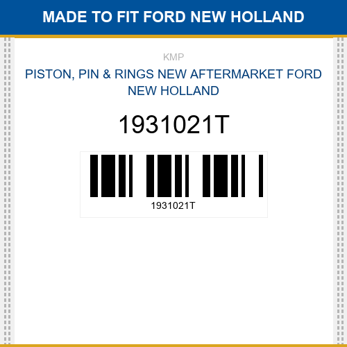 1931021T Piston, pin & rings Made to fit for FORD NEW HOLLAND