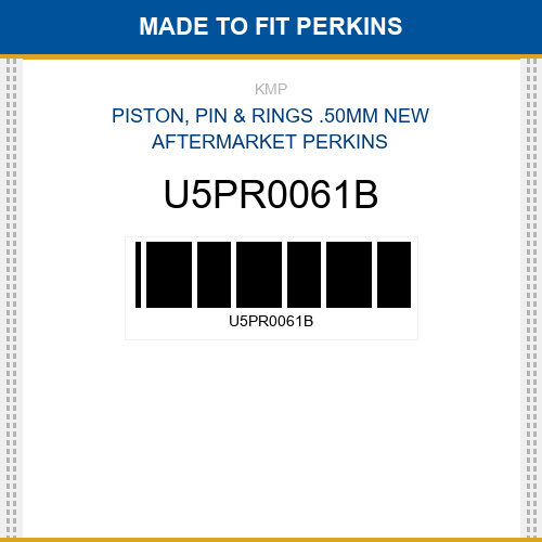 U5PR0061B Piston, pin & rings .50mm Made to fit for PERKINS