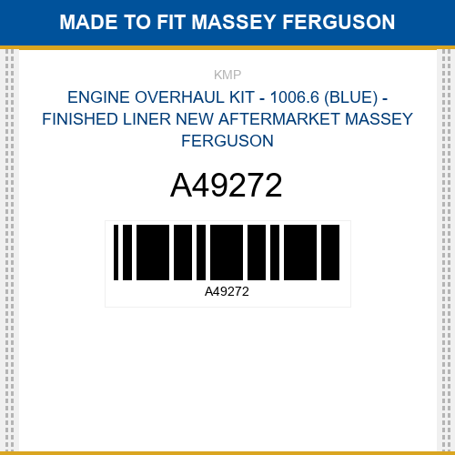 A49272 Engine overhaul kit - 1006.6 (blue) - finished liner Made to fit for MASSEY FERGUSON