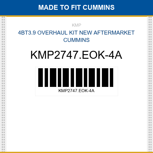 KMP2747.EOK-4A 4bt3.9 overhaul kit Made to fit for CUMMINS