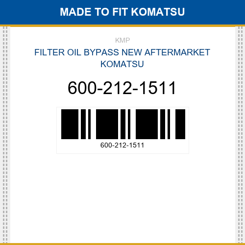 600-212-1511 Filter oil bypass Made to fit for KOMATSU