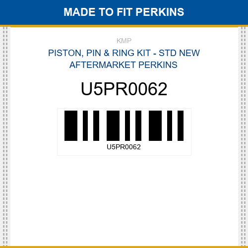 U5PR0062 Piston, pin & ring kit - std Made to fit for PERKINS
