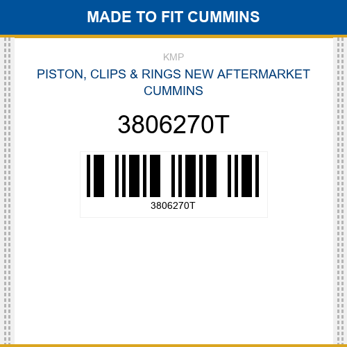 3806270T Piston, clips & rings Made to fit for CUMMINS