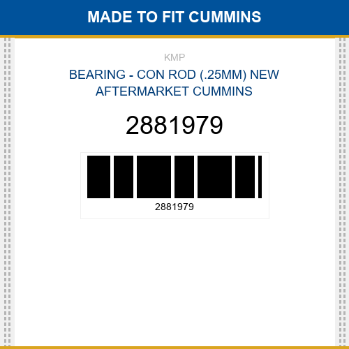 2881979 Bearing - con rod (.25mm) Made to fit for CUMMINS