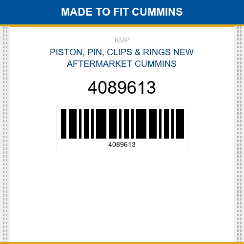 4089613 Piston, pin, clips & rings Made to fit for CUMMINS