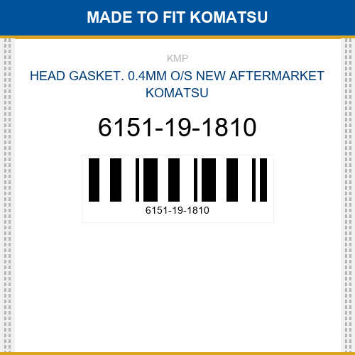 6151-19-1810 Head gasket. 0.4mm o/s Made to fit for KOMATSU