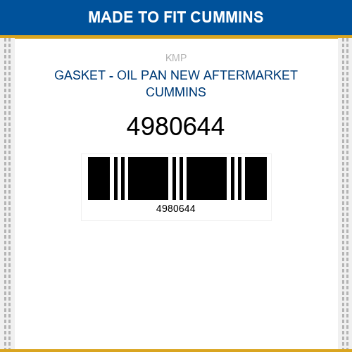 4980644 Gasket - oil pan Made to fit for CUMMINS