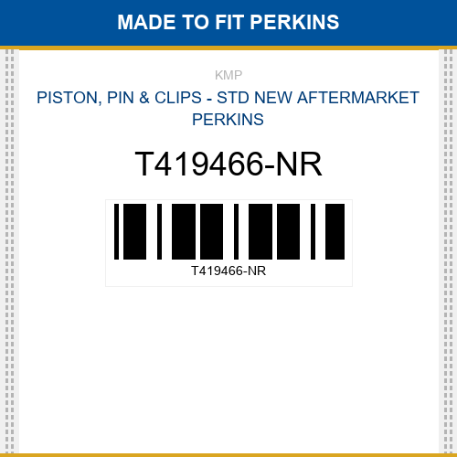 T419466-NR Piston, pin & clips - std Made to fit for PERKINS