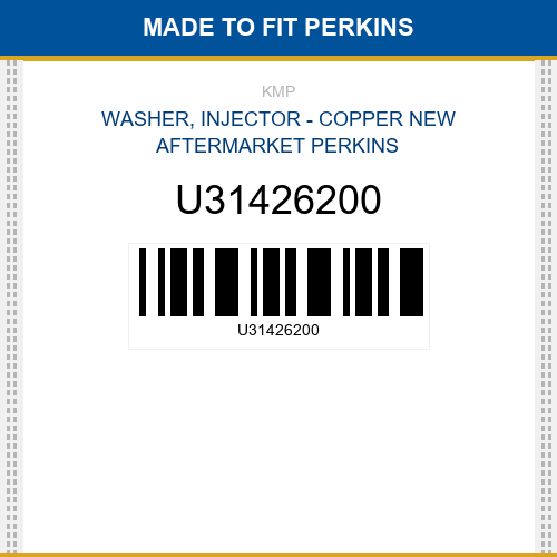 U31426200 Washer, injector - copper Made to fit for PERKINS