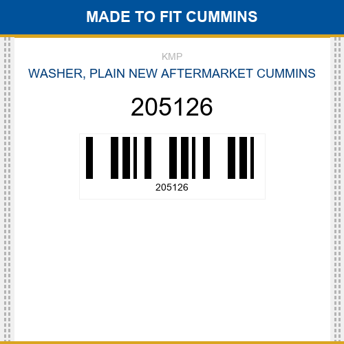 205126 Washer, plain Made to fit for CUMMINS