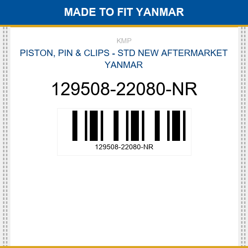 129508-22080-NR Piston, pin & clips - std Made to fit for YANMAR