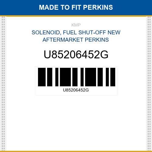 U85206452G Solenoid, fuel shut-off Made to fit for PERKINS