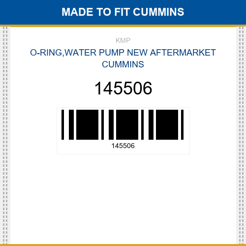 145506 O-ring,water pump Made to fit for CUMMINS