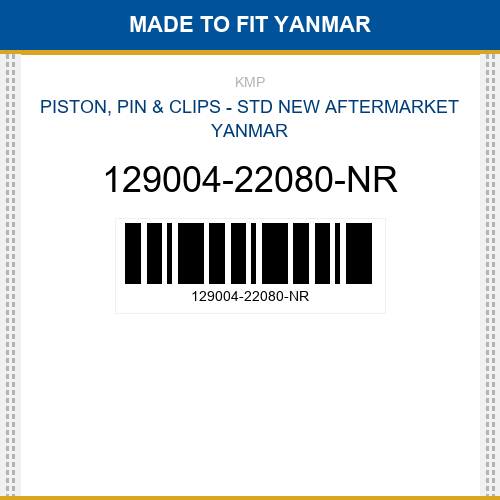 129004-22080-NR Piston, pin & clips - std Made to fit for YANMAR