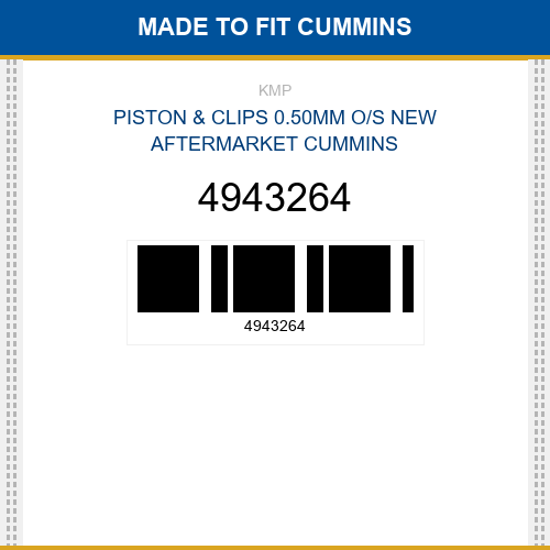 4943264 Piston & clips 0.50mm o/s Made to fit for CUMMINS
