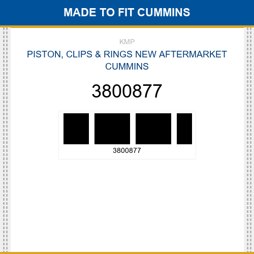 3800877 Piston, clips & rings Made to fit for CUMMINS
