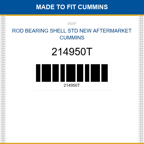 214950T Rod bearing shell std Made to fit for CUMMINS