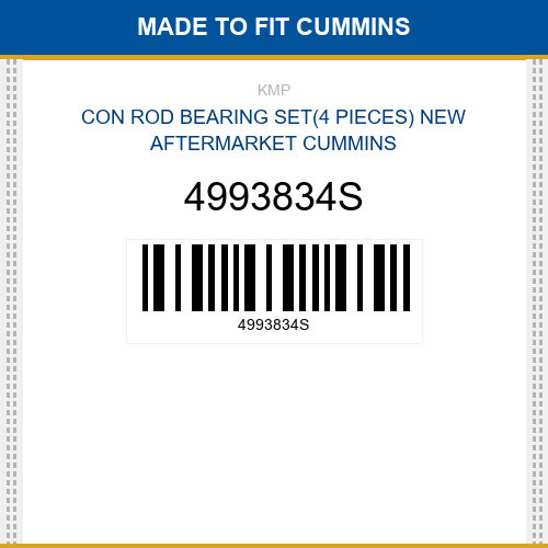 4993834S Con rod bearing set(4 pieces) Made to fit for CUMMINS